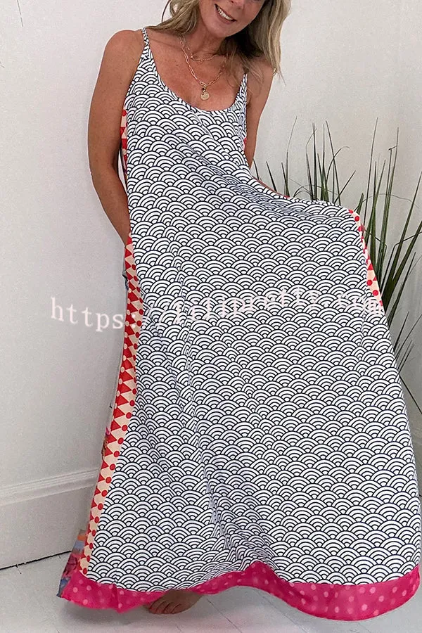 Perfect for Vacation Unique Print Pocketed Slip Loose Maxi Dress