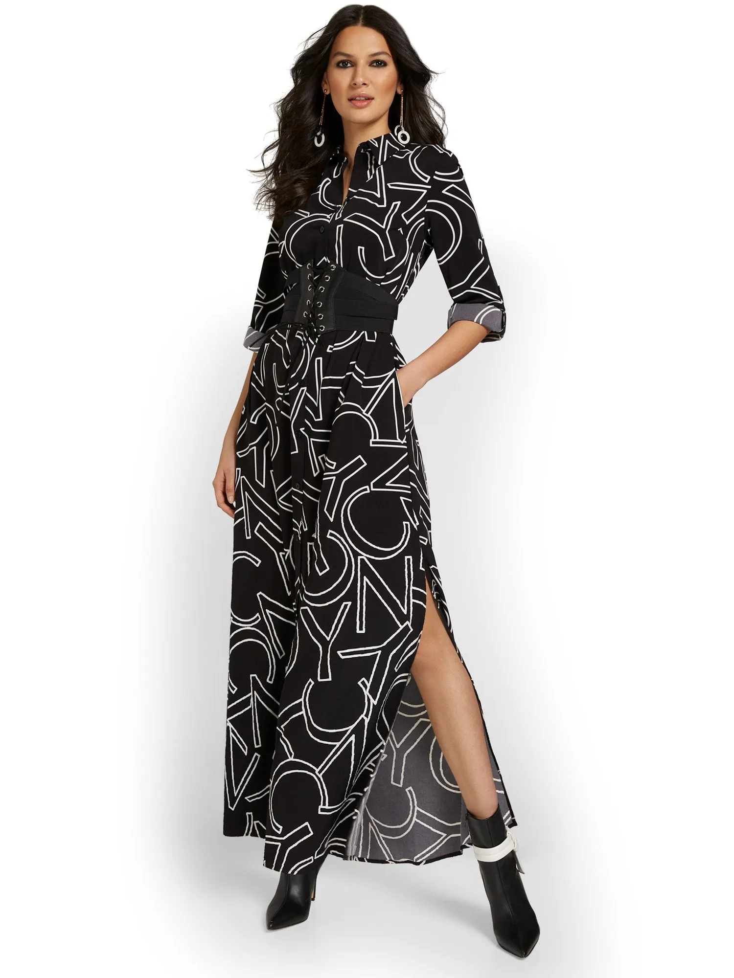 Petite NYC-Print Maxi Shirtdress