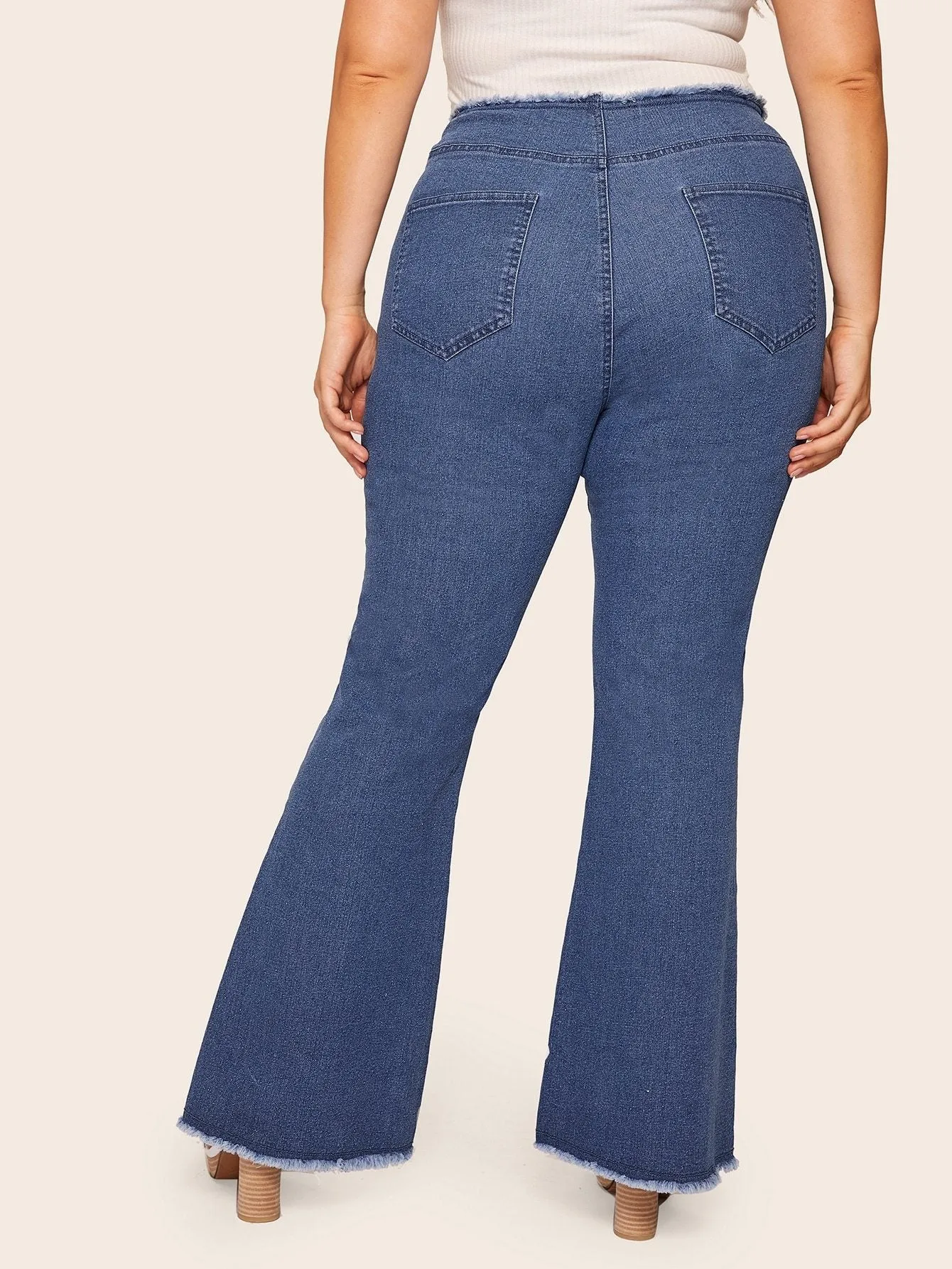 Plus Button Front Raw Hem Jeans
