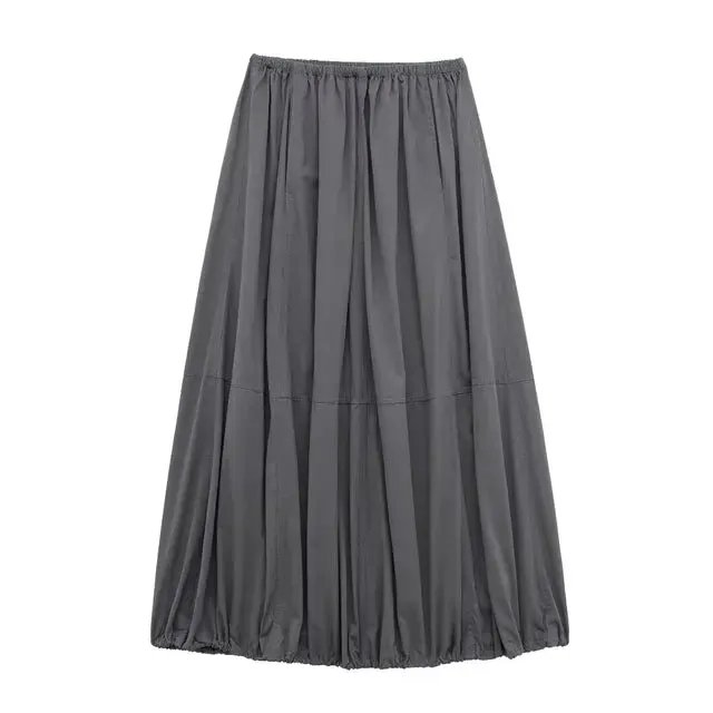 Pre Order:  Solid Casual Mid Length Nylon Skirt