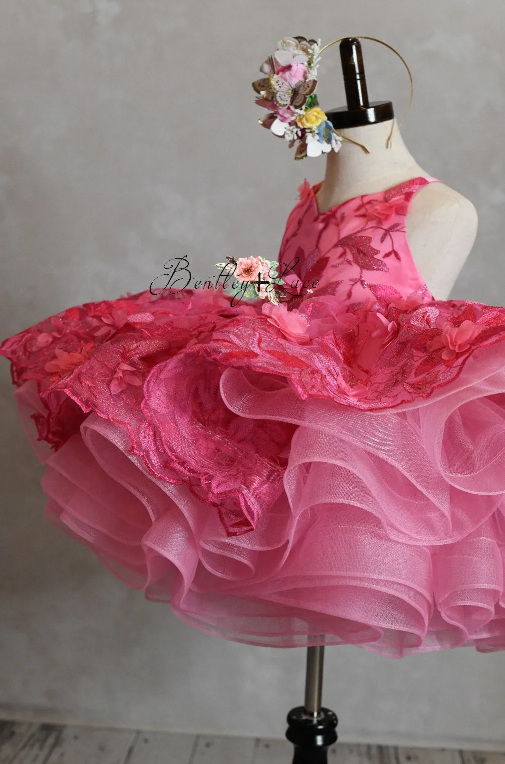 "Samantha" shades of Pink-  Dress Petal Short Length Dress ( 4 Year - Petite 5 Year)