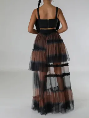 "Sheer Contrast" High Waist Maxi Skirt