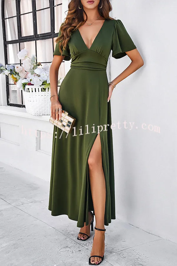 Rustic Slit V Neck Patchwork Pleated Maxi Dress