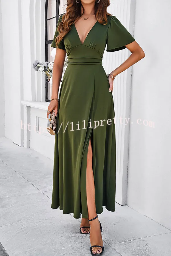 Rustic Slit V Neck Patchwork Pleated Maxi Dress