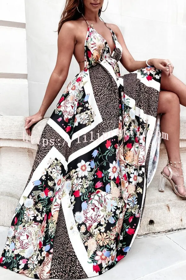 Semi Chic Printed Suspender Pleated Panel Maxi Dress