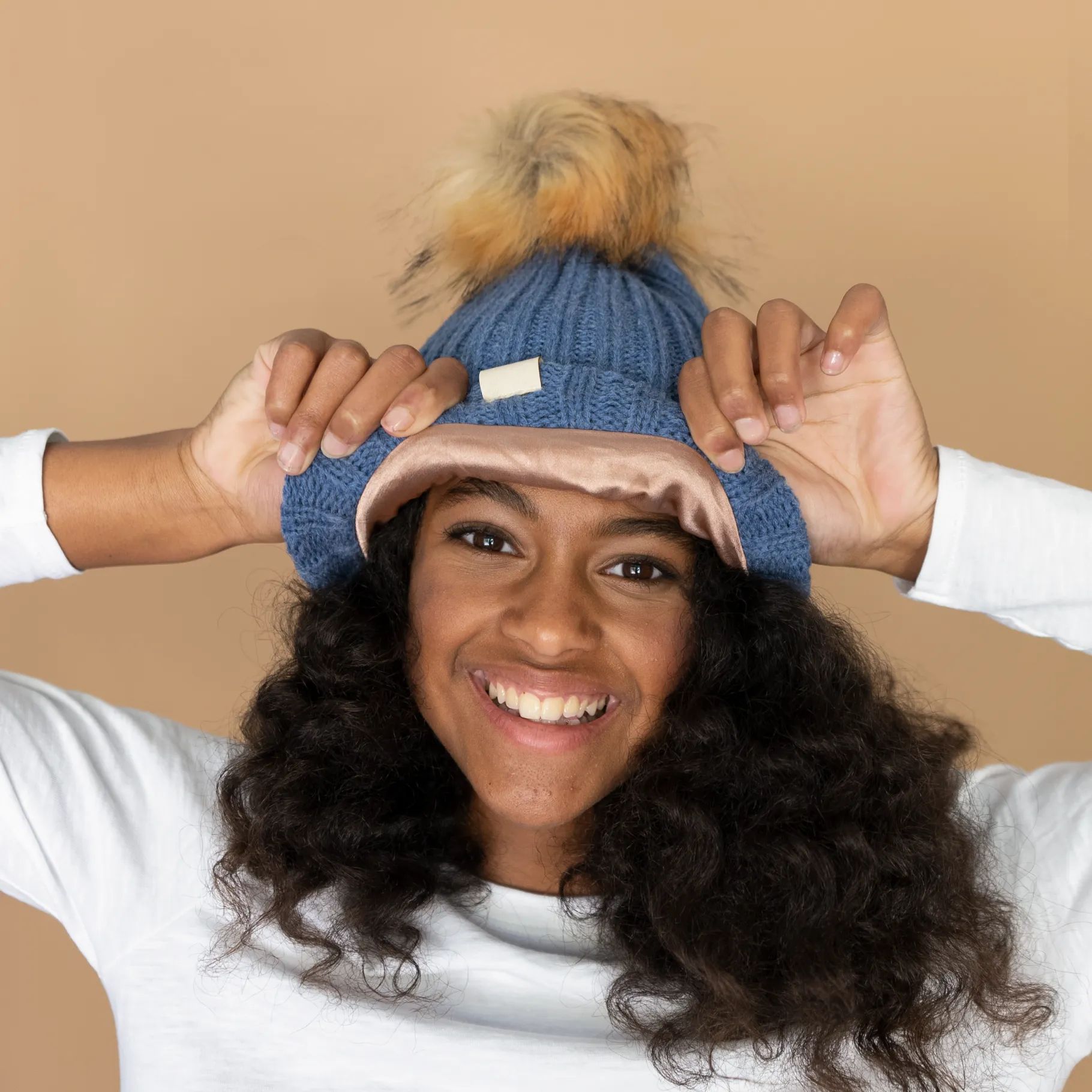 Silk Lined Wool Winter Hat with Removable Pom Pom