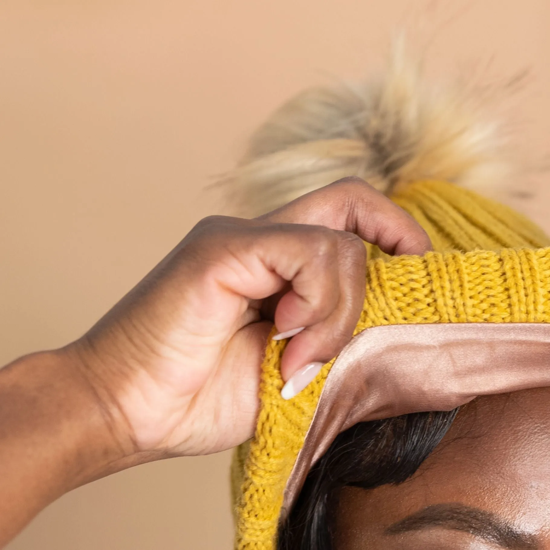 Silk Lined Wool Winter Hat with Removable Pom Pom