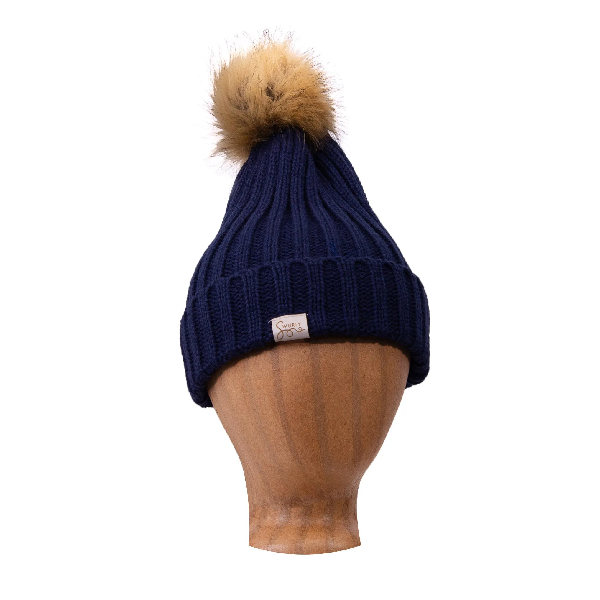 Silk Lined Wool Winter Hat with Removable Pom Pom