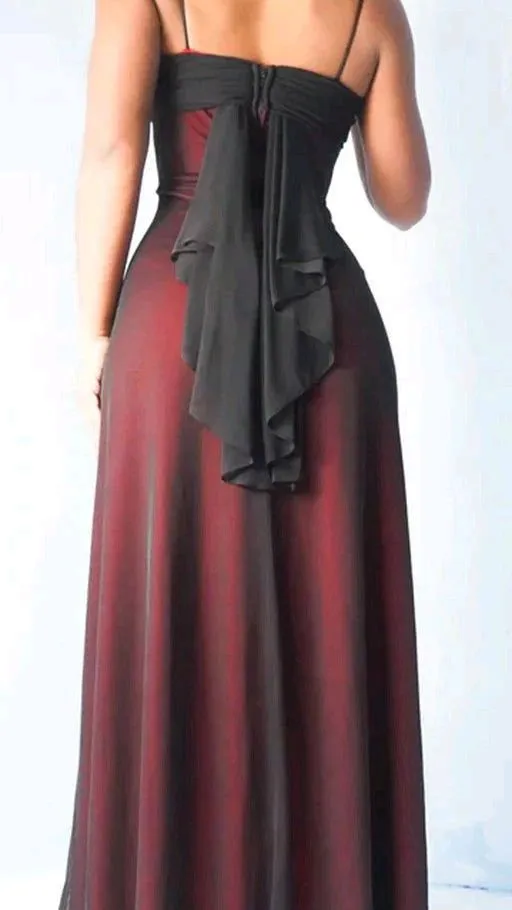 Square Neckline Black and Red Vintage Prom Dress