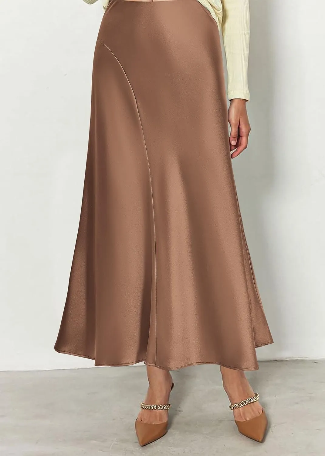 Summer Satin White A Line Maxi Skirt