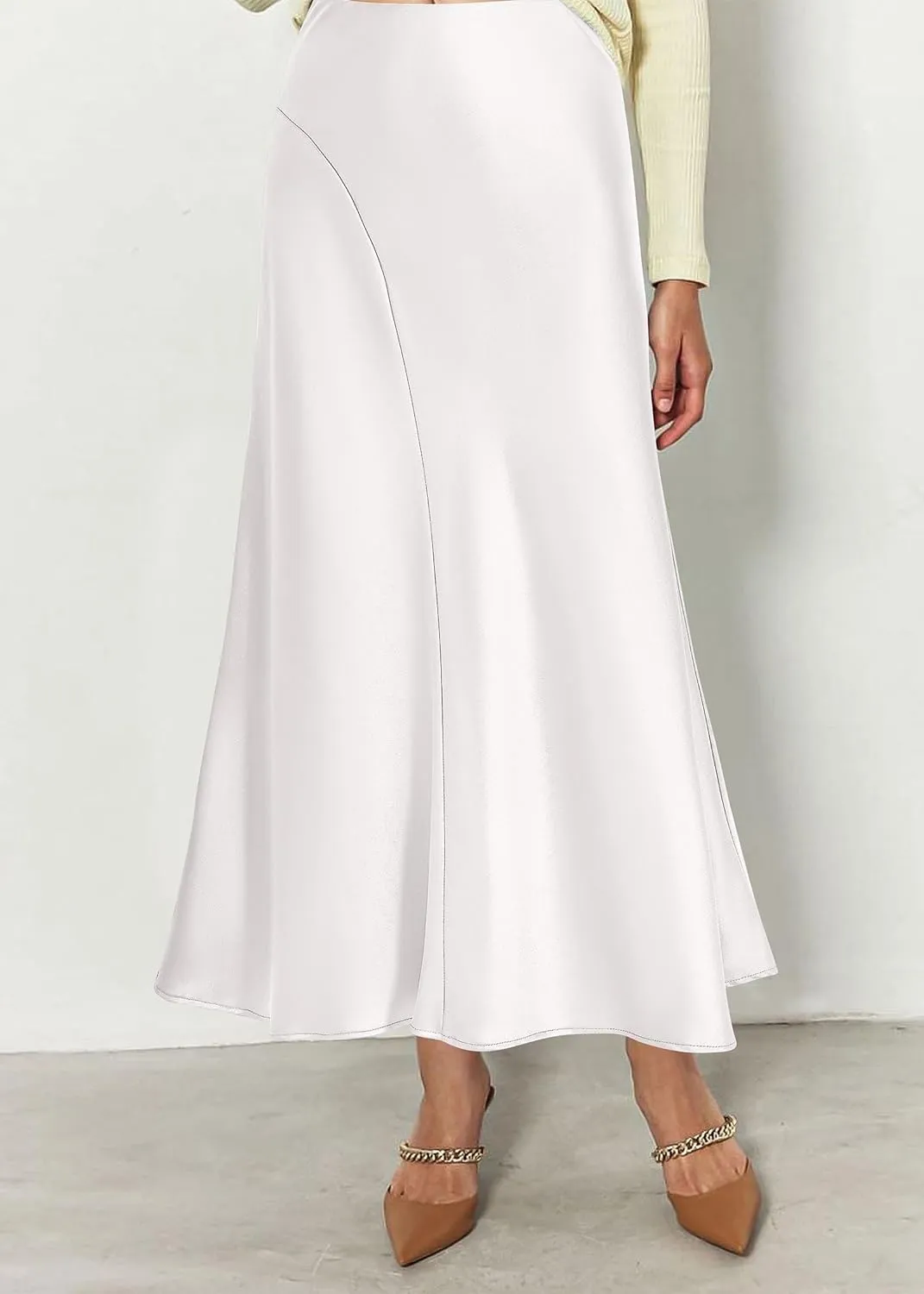 Summer Satin White A Line Maxi Skirt