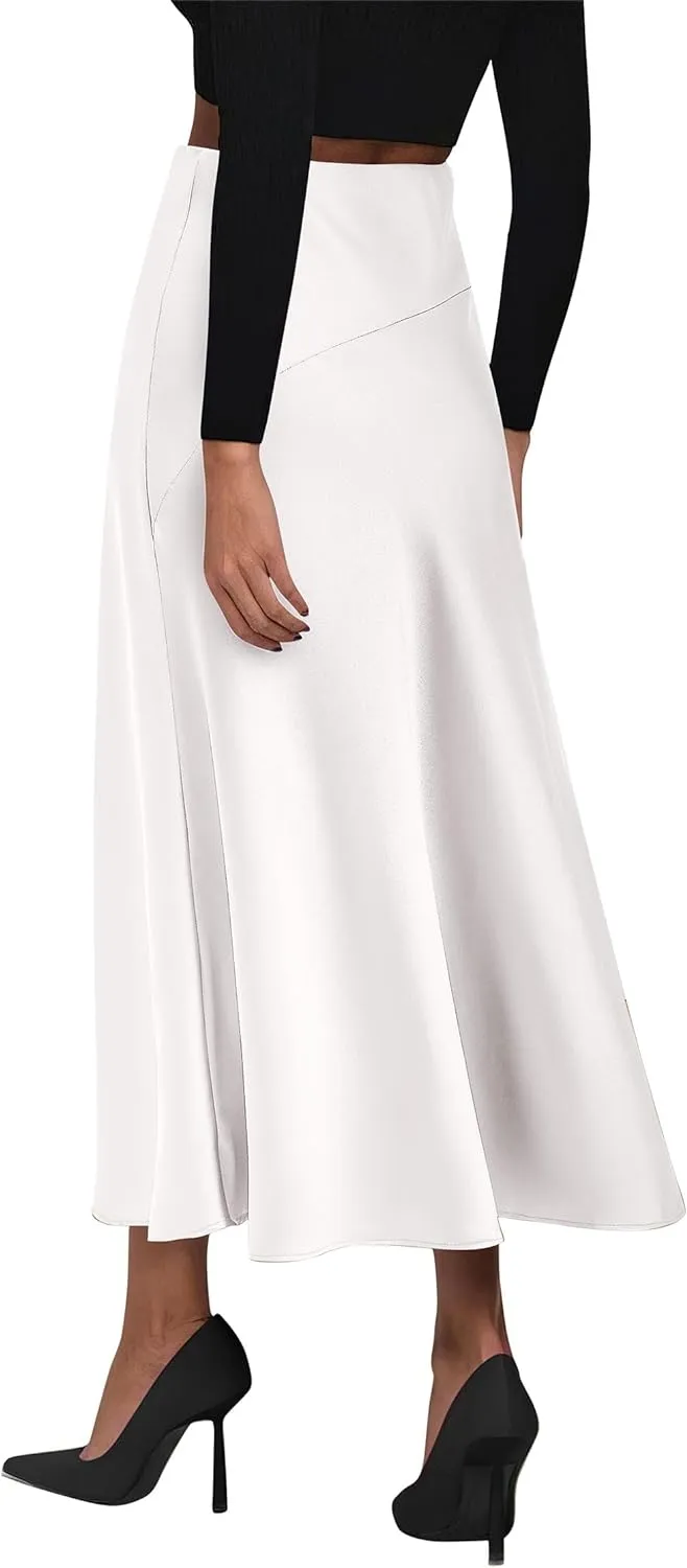 Summer Satin White A Line Maxi Skirt