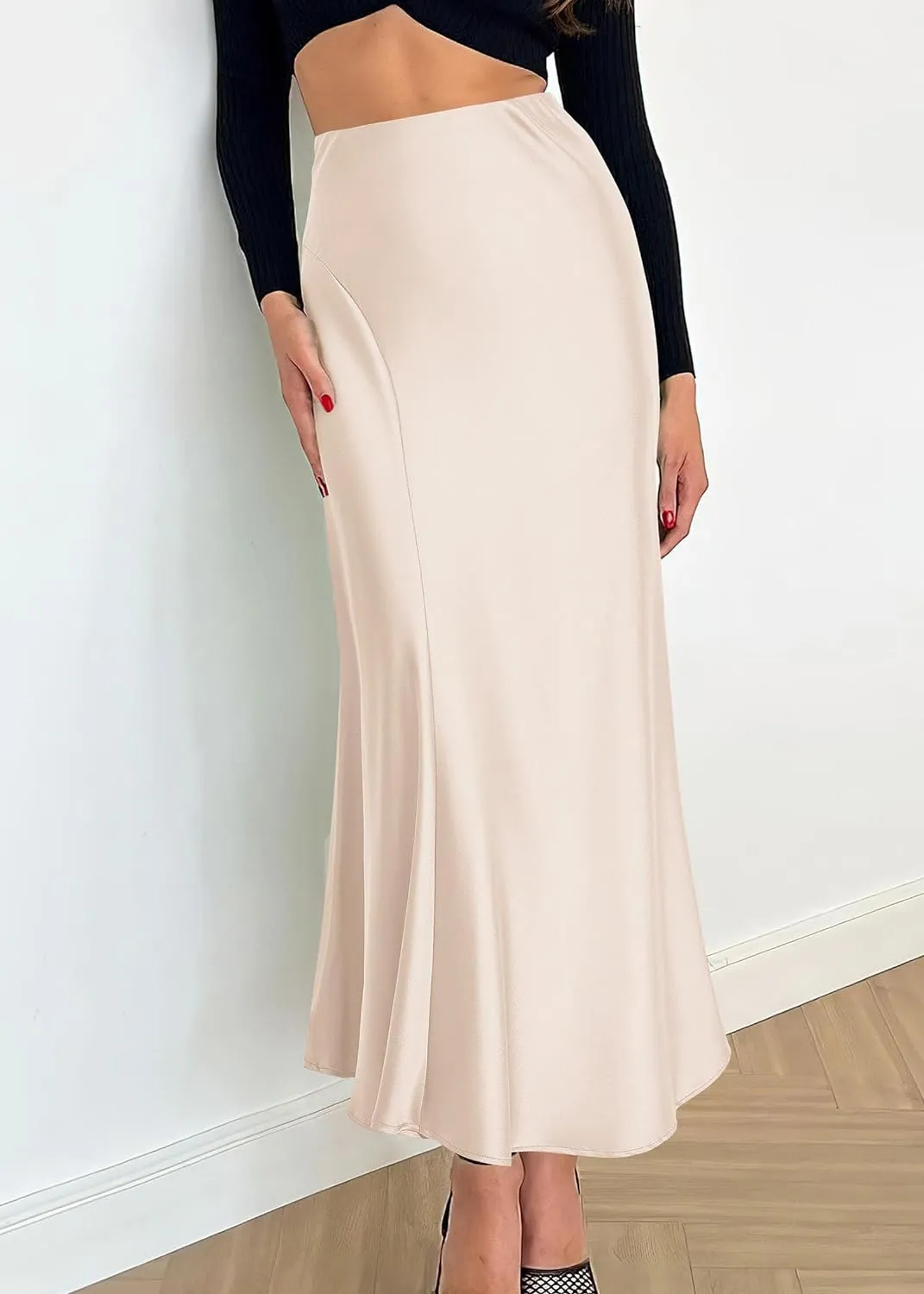 Summer Satin White A Line Maxi Skirt