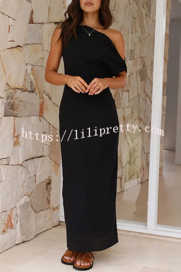 Summer Vogue Linen Blend Rouched Off The Shoulder Maxi Dress