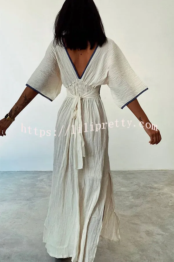 Sunlit Days Linen Blend Ethnic Printed Elastic Waist Slit Maxi Dress
