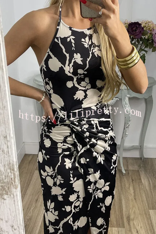 Thief of My Heart Floral Wrap Slit Halter Stretch Maxi Dress