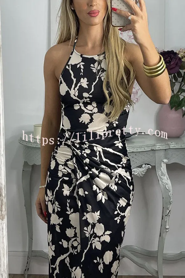Thief of My Heart Floral Wrap Slit Halter Stretch Maxi Dress