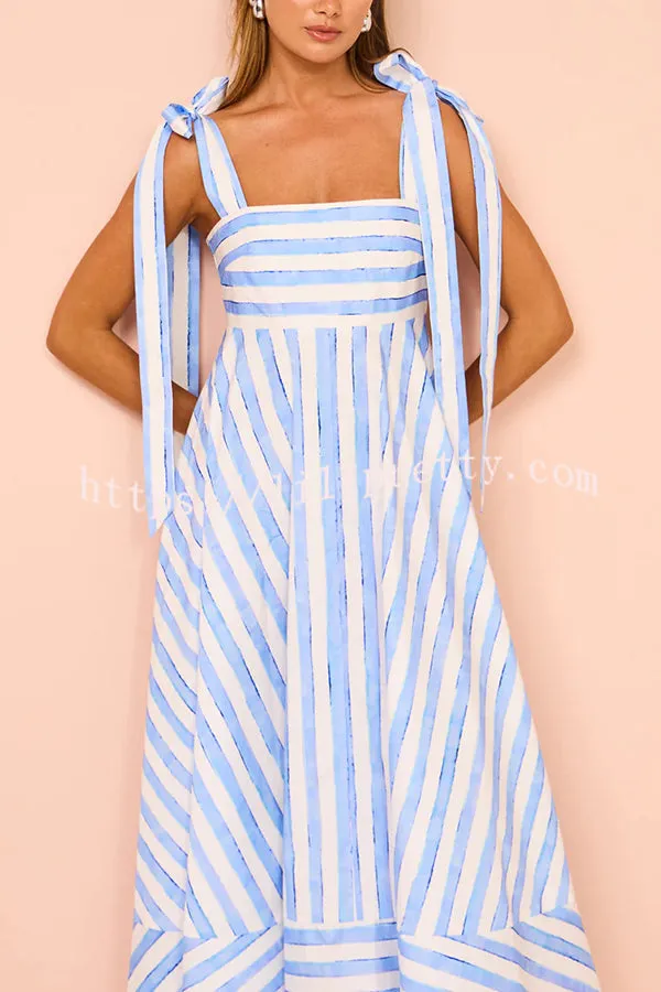 Treasured Times Stripe Print Tie-up Shoulder Pocketed A-line Maxi Dress
