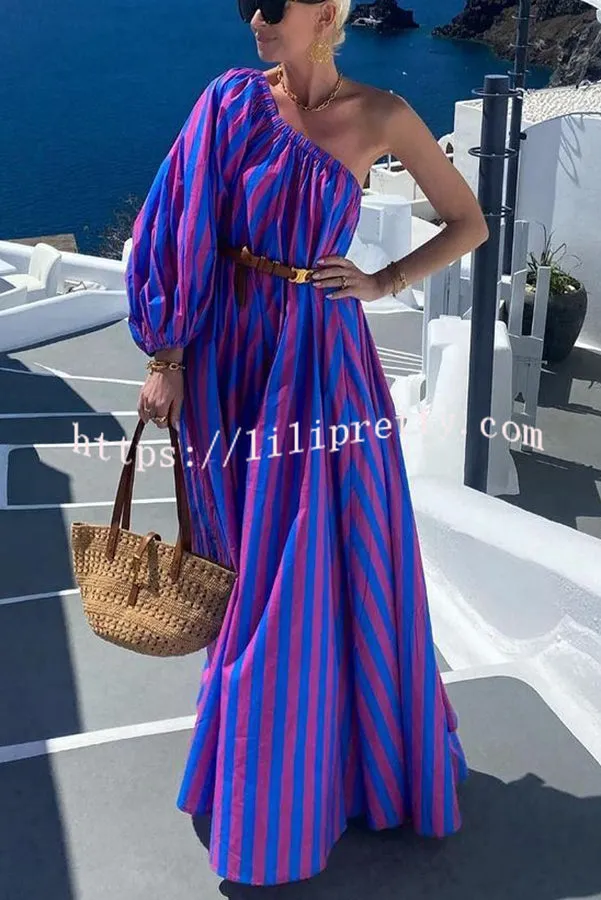 Vacation Ready Colorblock One Shoulder Loose Maxi Dress