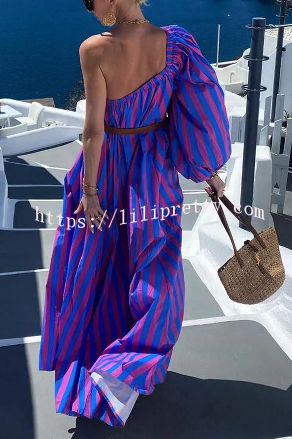 Vacation Ready Colorblock One Shoulder Loose Maxi Dress