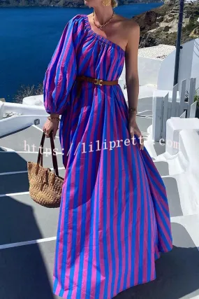Vacation Ready Colorblock One Shoulder Loose Maxi Dress