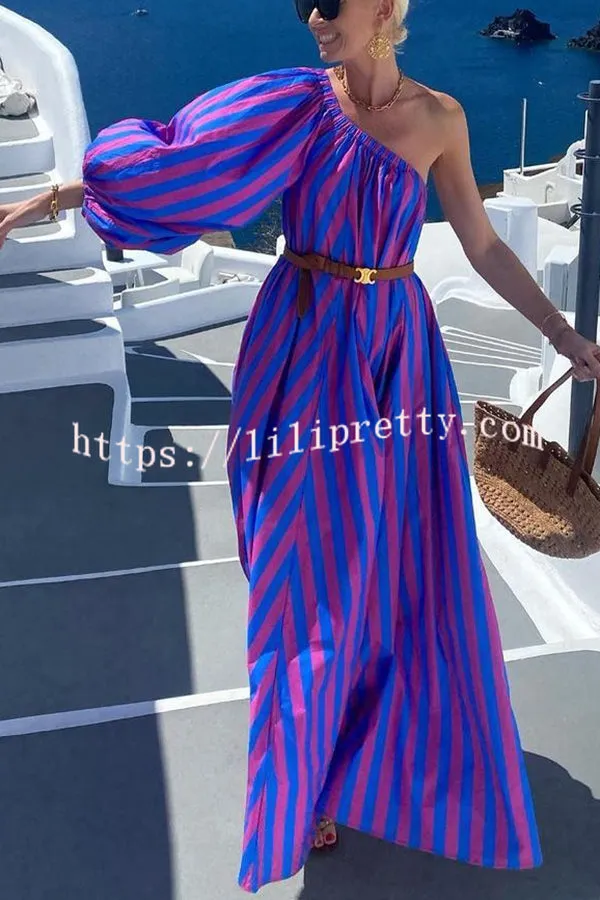Vacation Ready Colorblock One Shoulder Loose Maxi Dress