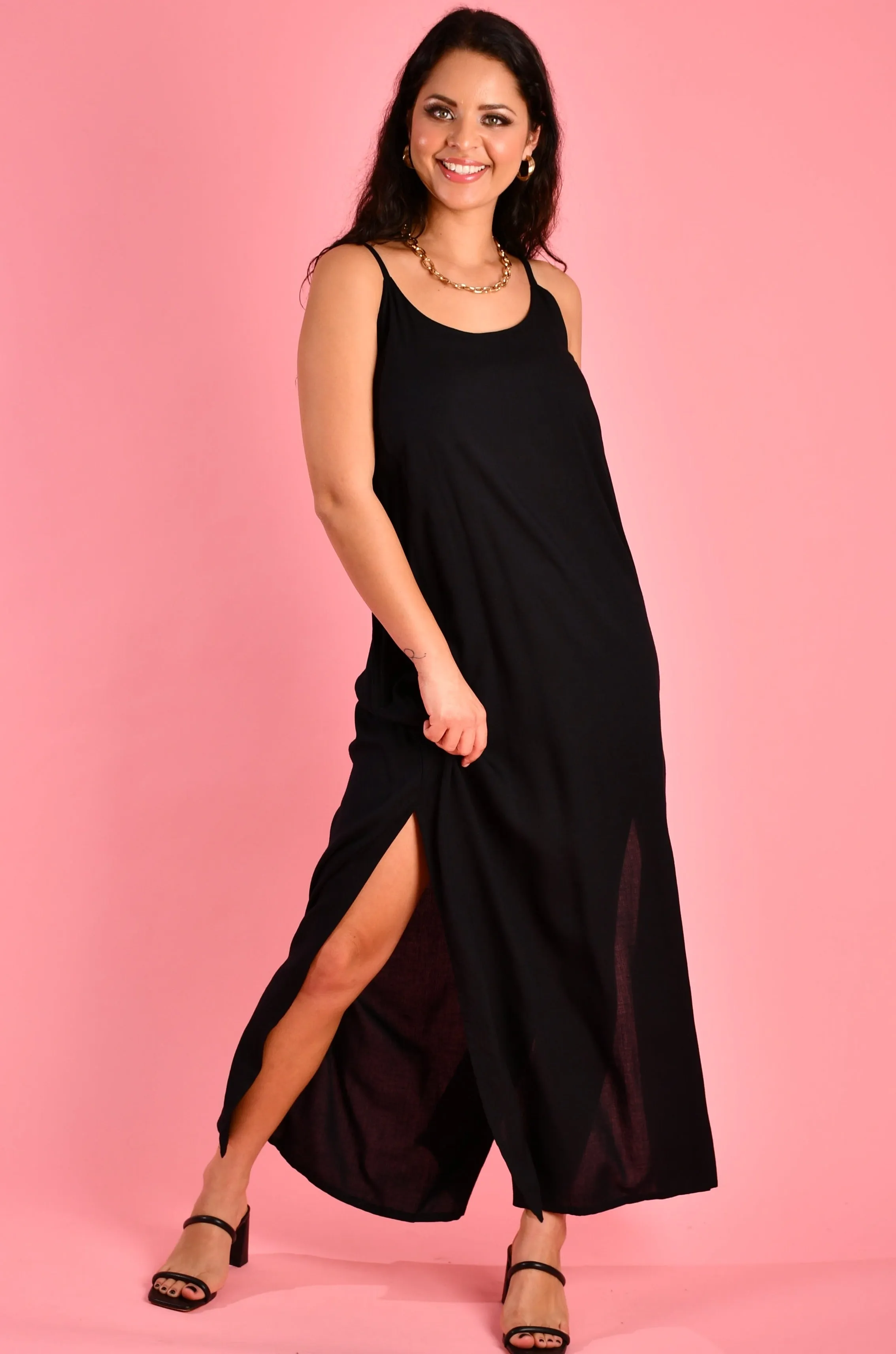 VGLD899 - STRAPPY SEASIDE MAXI DRESS - BLACK