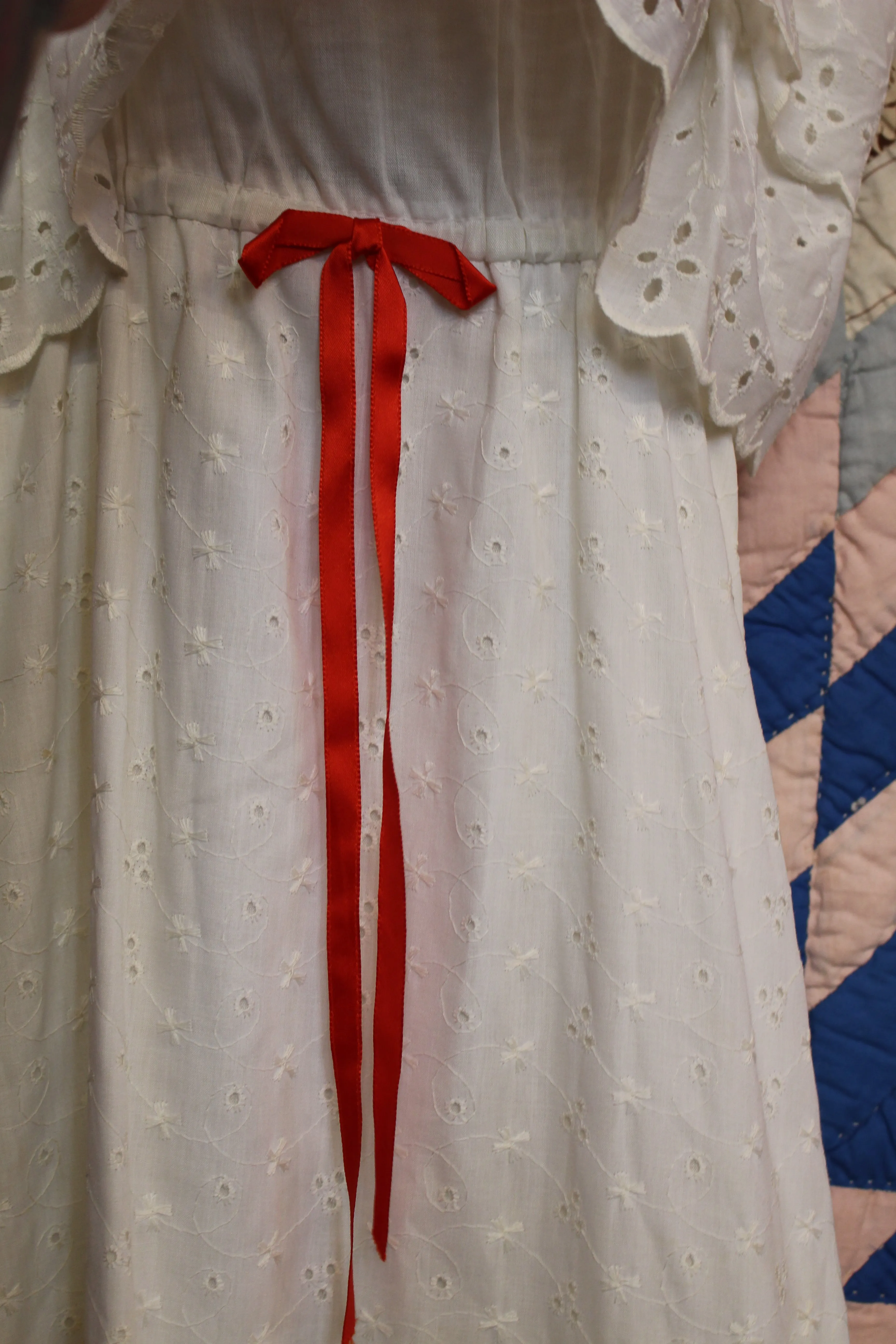 Vintage 1970s Eyelet Lace White Cotton Prairie Dress
