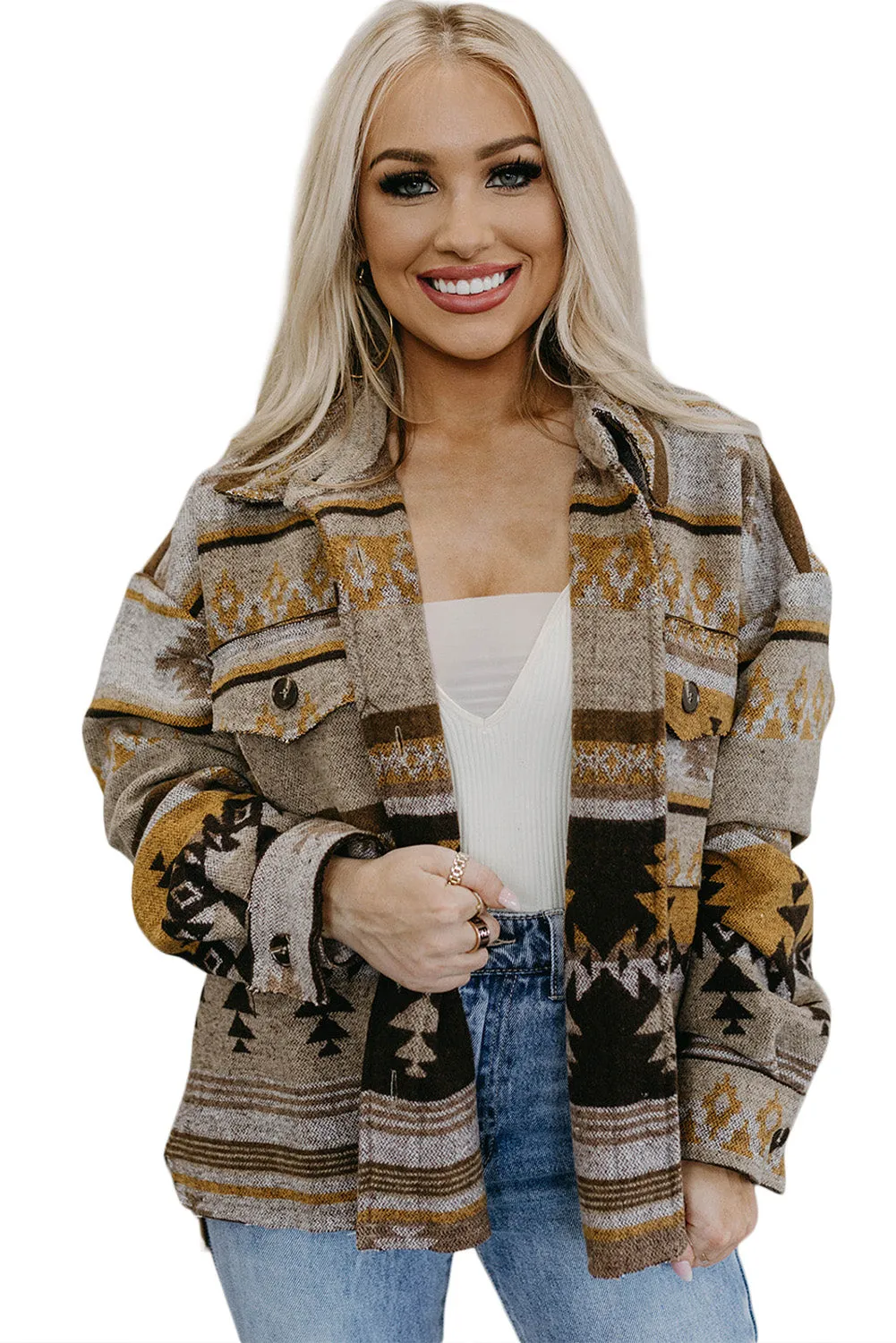 Western Aztec Print Jacket Shacket