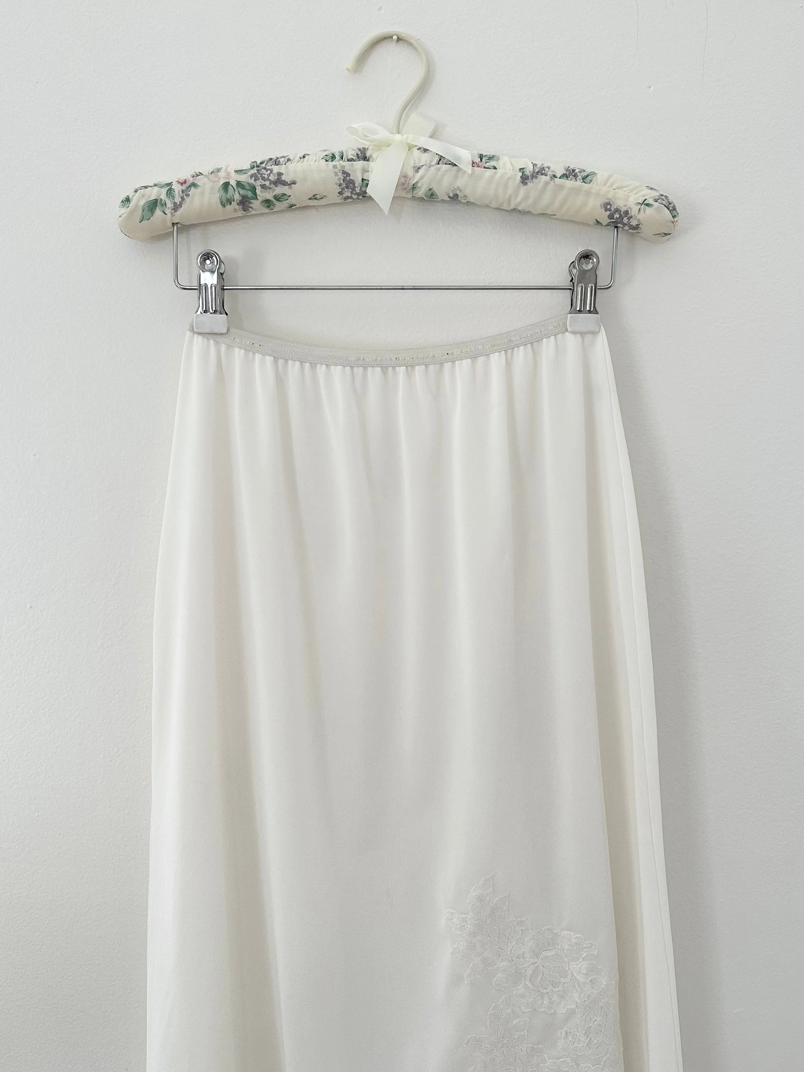 White 1950s Floral Lace Appliqué Slip Skirt (XS/S)