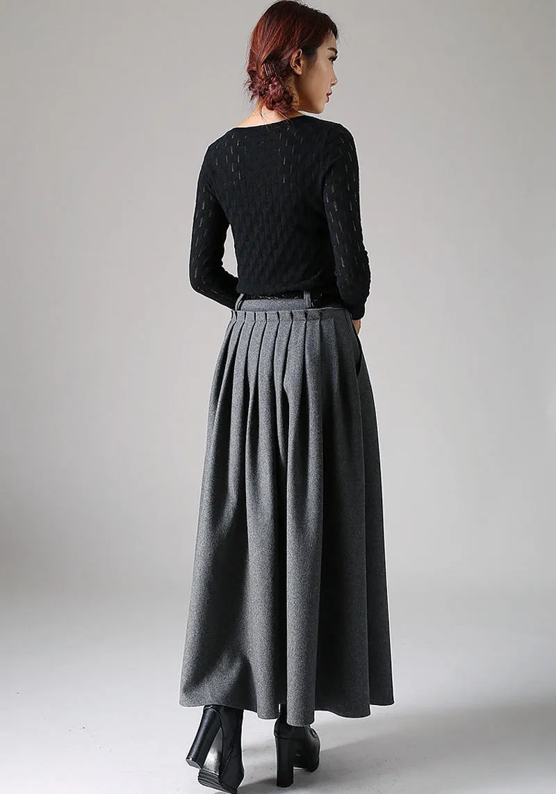 Winter wool skirt maxi skirt dark gray wool skirt 1094#