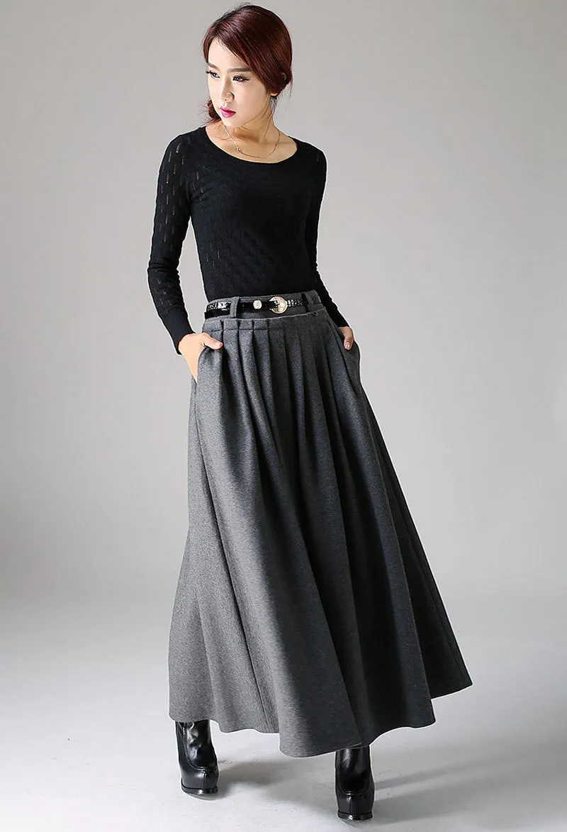 Winter wool skirt maxi skirt dark gray wool skirt 1094#
