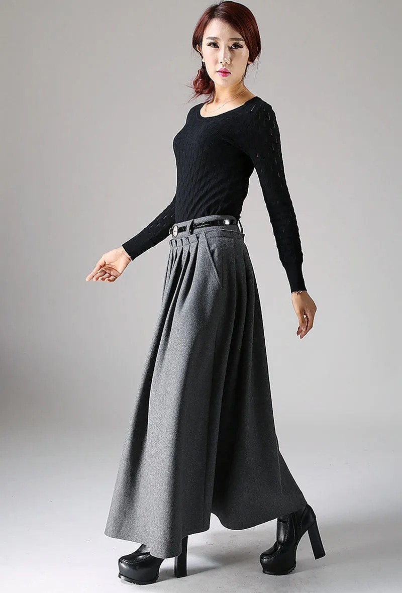 Winter wool skirt maxi skirt dark gray wool skirt 1094#