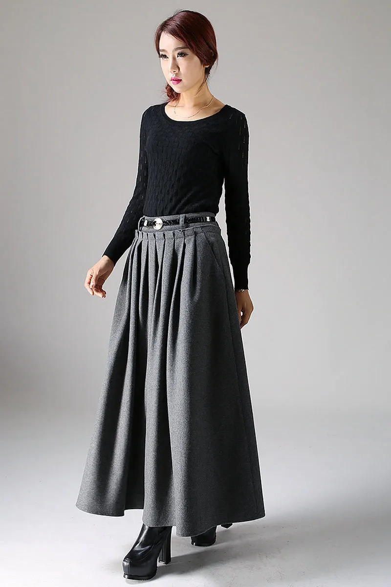 Winter wool skirt maxi skirt dark gray wool skirt 1094#