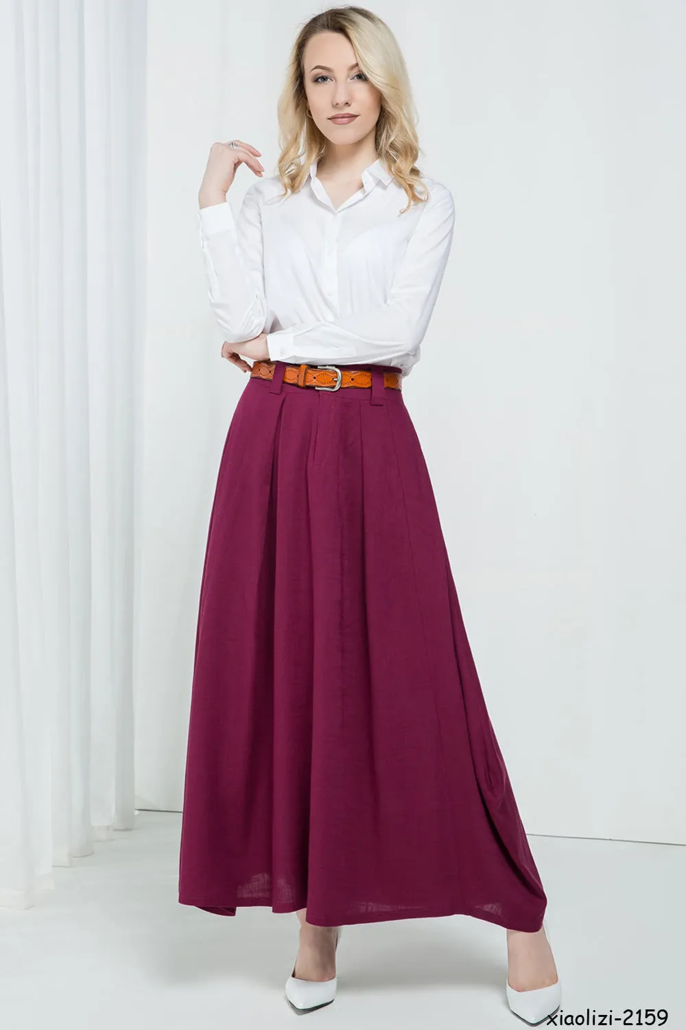 Women's swing long skirt with Asymmetrical hem line 2159#