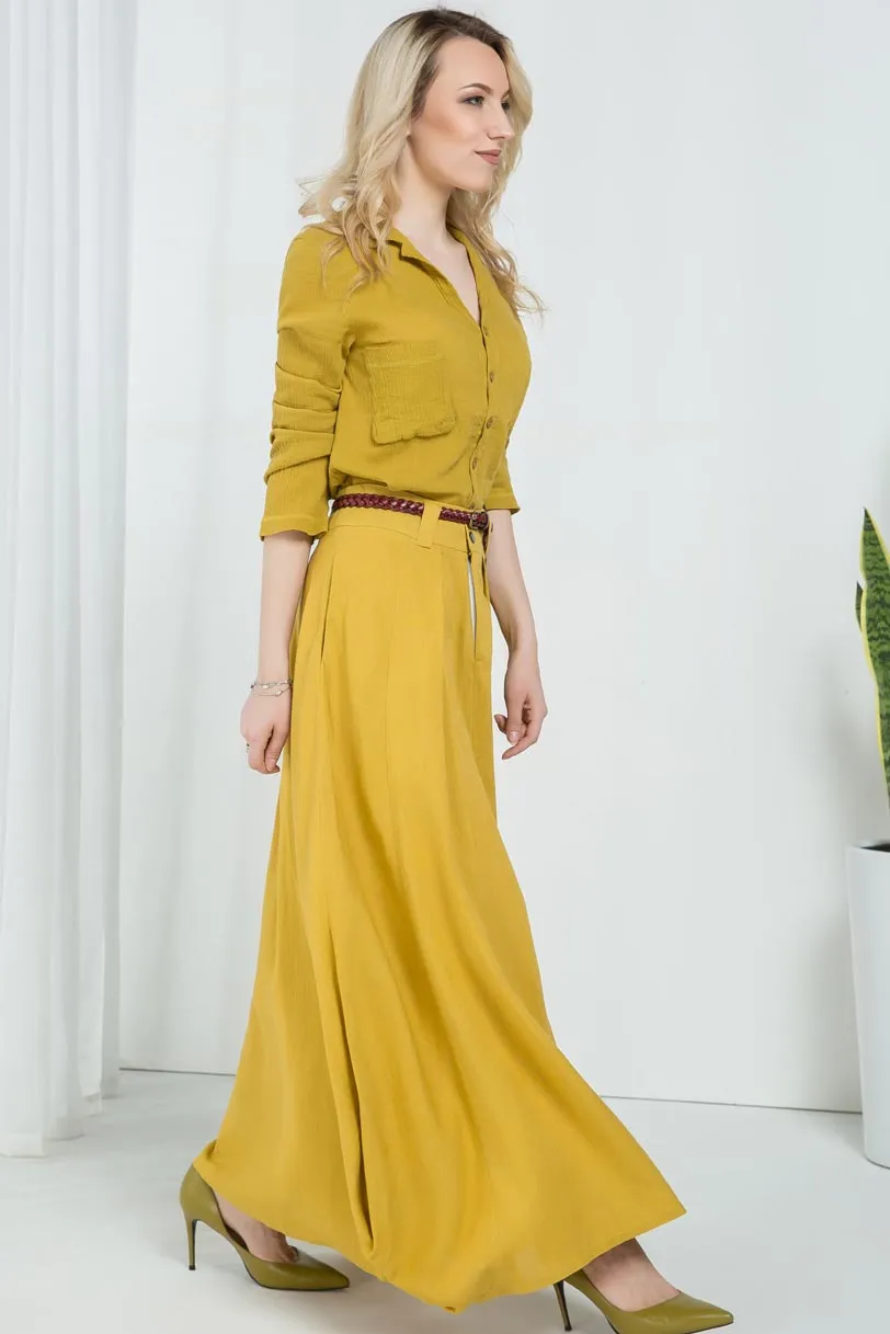 Yellow casual long maxi skirt 2157#