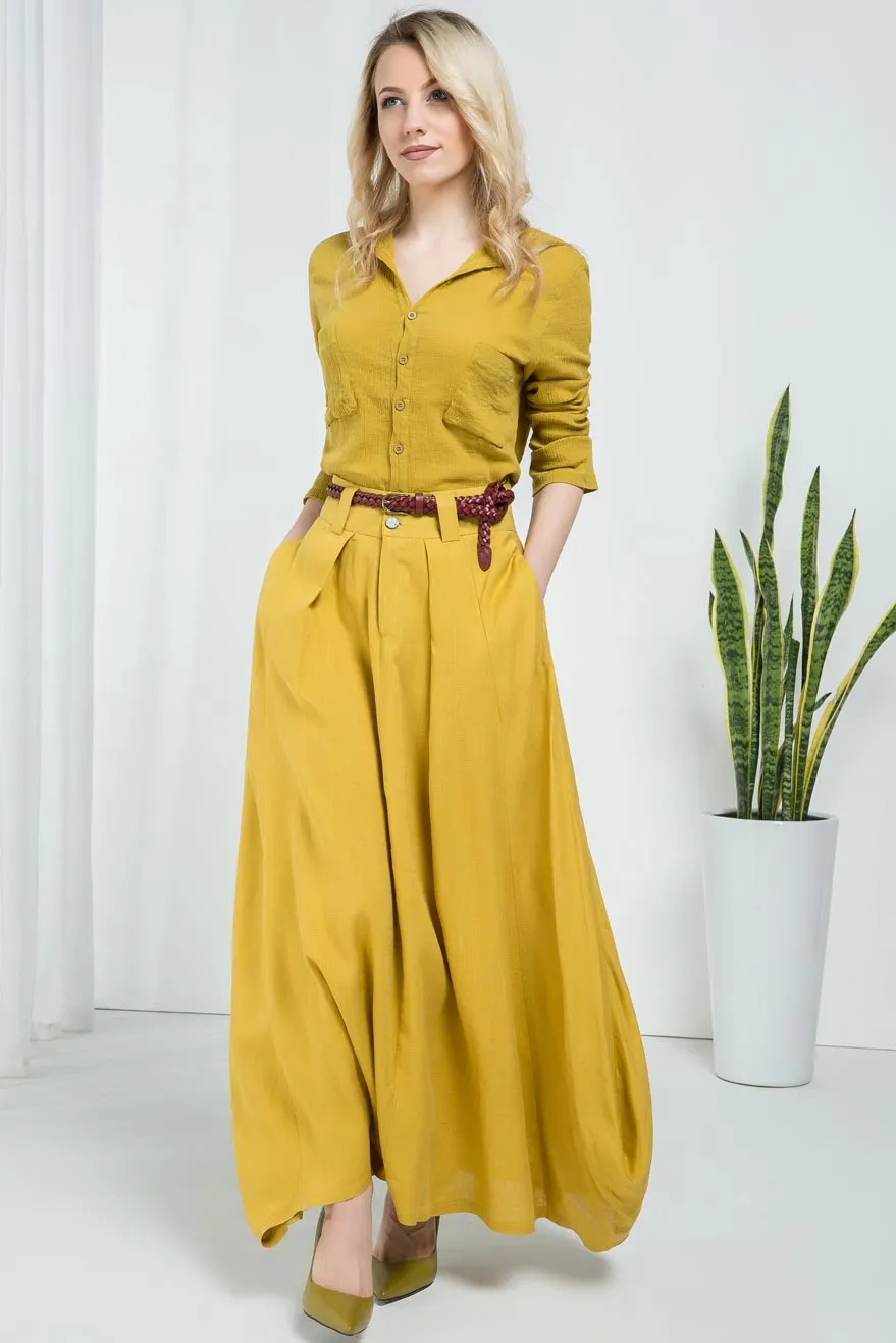 Yellow casual long maxi skirt 2157#