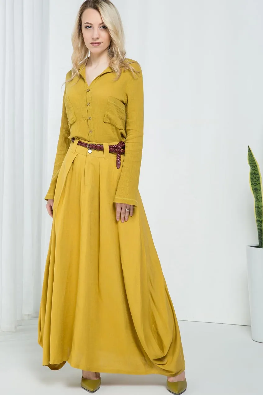 Yellow casual long maxi skirt 2157#
